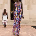 Robe longue sans manches à imprimé géométrique coloré avec une coupe élégante - 3XL / Coloré