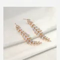 Elegant leaf-shaped dangling earrings with marquise-cut clear crystals in gold finish - Blue-Green Enamel Plant Pendant (No. 3) / Gold
