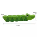 Green wooden caterpillar stacking toy for toddlers with detailed product dimensions - Crocodile Caterpillar Blocks