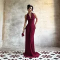 Sexy burgundy backless halter cowl neck satin maxi dress for formal evening gown - XS / Burgundy