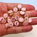 26Pcs pink enamel alphabet charms with gold rim for DIY jewelry making - Alphabet Set (DY147) / Set of 26 / New Style 84 Striped Pink
