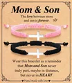 Ensemble de bracelets tressés réglables croix Maman et Fils sur une carte cadeau - Style Croix Mère et Fils - Noir/Rose