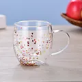 Doppelwandiger Borosilikatglasbecher mit bunten Herz-Glitzer für Kaffee oder Milch - 250ml-Treibsand Herz (Style-1)
