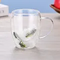 Festive double-walled borosilicate glass mug with pine branches and snow decoration - 350ml-Christmas Pine and Snow (Style-8)
