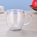 Elegant double-walled glass mug with colorful glitter sequins and handle for coffee - 250ml-Quicksand Glitter (Style-3)