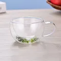 Handmade double-walled borosilicate glass coffee mug with green pine sprig decor - 250ml-Christmas Pine and Snow (Style-13)