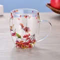 Double-walled glass mug with colorful embedded dried flowers and clear handle - 350ml-Mixed Colorful Dried Flowers (Style-11)