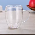 Double-walled high borosilicate glass cup with colorful beads decoration and handle - 350ml-Colorful Bead Decoration (Style-12)