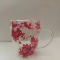 Double-wall borosilicate glass cup featuring elegant red and pink dried flowers design - 350ml-Red and Pink Dried Flower Decoration (Style-15)