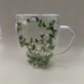 Double-walled borosilicate glass cup featuring elegant green and white dried flowers - 350ml-Green and White Dried Flower Decoration (Style-16)