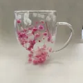 Elegant double-walled borosilicate glass mug with pink dried flowers and ergonomic handle - 350ml-Pink Gypsophila Dried Flowers (Style-17)