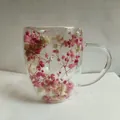 Double-walled glass mug with pink and white dried flowers decoration - 350ml-Pink and White Gypsophila Dried Flowers (Style-18)