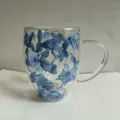 Double-wall glass mug with blue dried flowers inside, perfect for milk and coffee. - 350ml-Blue Hydrangea Petal Decoration (Style-19)