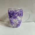 Elegant double-walled high borosilicate glass mug featuring real purple dried flowers inside - 350ml-Purple Dried Petal Decoration (Style-20)