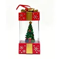 Red Christmas gift box lantern with decorative tree and hanging ribbon - Christmas Tree / Red