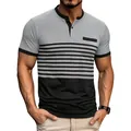 Polo à manches courtes pour hommes, design à rayures bicolores gris et noir décontracté - S / Gris
