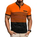 Polo à manches courtes pour hommes avec rayures color-block en orange et noir élégant - S / Rouge Orangé