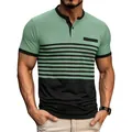 Polo décontracté à manches courtes pour hommes avec rayures color-block vert et noir - S / vert clair