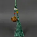 Green sandalwood lotus sachet pendant with emerald silk tassel and colorful beads - Lotus Thick Rope Style (43) / Without Aroma Pills (Approx. 2.3x2.5cm) / Green Sandalwood Color