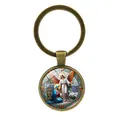 Vintage bronze archangel stained glass pendant keychain for bags and car keys - Church Stained Glass Style / Antique Bronze