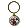 Vintage stained glass style Archangel Michael bronze keychain pendant for car keys - St. Michael Color Illustration Style / Antique Bronze