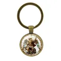 Vintage bronze keychain featuring Archangel Michael time gem glass pendant design - Slaying the Dragon Scene Style / Antique Bronze