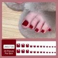 Dark red glossy press-on toe nails set with 24 pieces in various sizes - JM017-B5 Wine Red Cat Eye