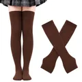 Women's brown over-the-knee socks and matching arm warmers set for cosplay - One Size / Solid Coffee