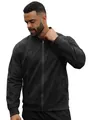 Men's slim fit suede zipper jacket in charcoal grey featuring a stylish stand collar - S / Black