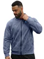 Élégant blouson homme slim en daim bleu avec fermeture éclair et poignets côtelés - S / Bleu marine