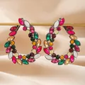 Vintage gun-black alloy hoop earrings decorated with colorful marquise crystal rhinestones - Colorful Ear Clips (Multi-Color Gems)
