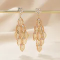 Elegant vintage golden leaf-shaped drop earrings with sparkling rhinestones for women - Leaf Dangle (Gold-White Rhinestones)