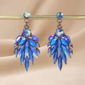 Antique ethnic style drop earrings with blue crystals in gun-black alloy finish - Peacock Tail (Blue-Colored Rhinestones)