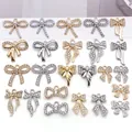 Assorted gold and silver hollow bow pendants with crystals for DIY jewelry making projects - 24pcs Mixed Rhinestone Bowknots (SN1649)