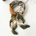 Elegant silk-like square scarf with leopard ethnic print for professional attire - 90cm X 90cm / Green