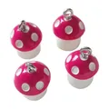 Set of four pink mushroom resin pendants with white polka dots and silver metal loops - Rose Red