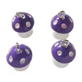 Set of four purple resin mushroom charms with silver eyelets for DIY jewelry making. - Purple