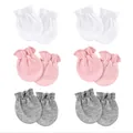 Set of 6 pairs soft cotton newborn anti-scratch mittens in white pink and grey colors. - One Size / Soft Pink/White/Grey Mix (6 Pairs Set)