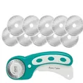 Professional 45mm rotary cutter set with 10 replacement blades for fabric and leather crafting - 1 Handle + 10 Blades / Green