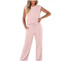 Pink two-piece women's loungewear set with sleeveless pocket top and drawstring pants - 3XL / Pink