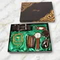 Premium men's gift set with watch, belt, sunglasses, and jewelry in an elegant box - Gift Box / 11-Piece Coffee Set: Watch + Sunglasses + Keychain + 3 Bracelets + Necklace + Bracelet + Ring + Belt + Box