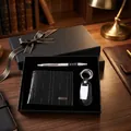 Premium men's business gift set featuring black wallet, metal pen and leather keychain - Gift Box / 4-Piece Black Set (Wallet + Keychain + Pen + Gift Box)
