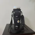Black daisy pattern neoprene cup sleeve for 40oz tumbler with adjustable shoulder strap - Round Pouch - Little Daisy
