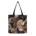 Detailed view of large floral print canvas tote bag with black handles - White with Vintage Purple Peony and Rose Print (hm5199)