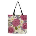 Detail showing the intricate floral print of a tote bag with roses and daisy patterns - Pink with Rose and White Daisy Print (hm5201)