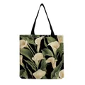 Vintage floral calla lily print canvas tote bag with large capacity and black straps - Black with Vintage Calla Lily Print (hm5203)