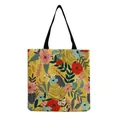 Floral print large capacity canvas shopping tote bag with red and pink flowers - Bright Yellow with Red-Pink Floral and Leaves (hm5209)