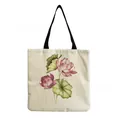 Close-up of the elegant pink lotus floral print on a beige linen-textured tote bag - Cream Canvas with Chinese Style Pink Lotus Print (hm5211)