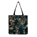 Macro detail of a large canvas tote bag with vintage floral and botanical prints - Dark Cyan with Vintage Tone Floral Print (hm5213)