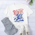 Casual wit T-shirt met korte mouwen en Amerikaanse retro paardrijden grafische print - S / Wit